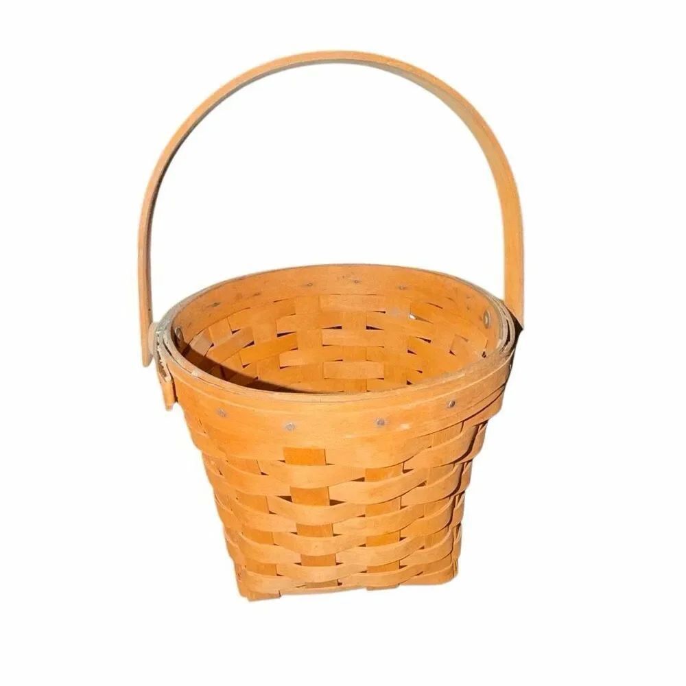 Authentic Longaberger 1992 split wood basket bent wood handle farm storage bin